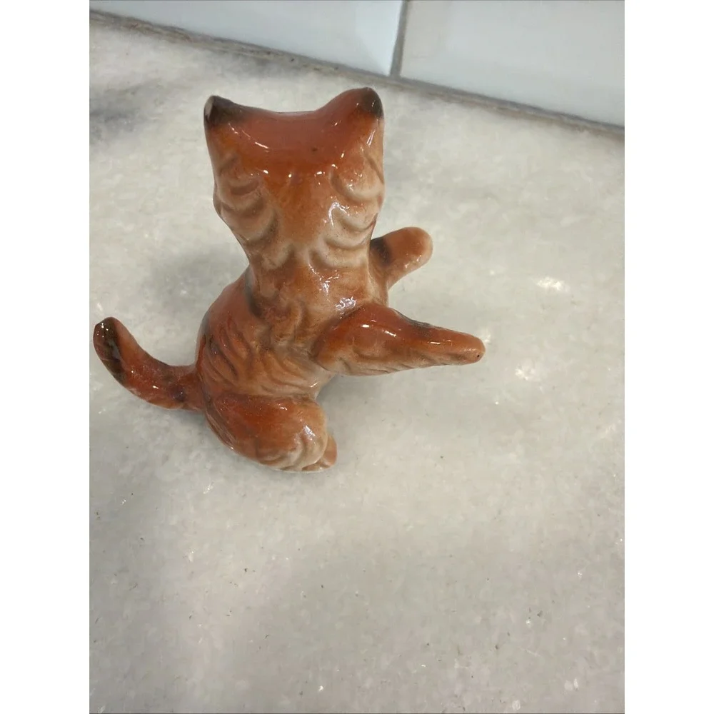 Miniature Genuine Bone China Standing Cat Figurine Orange Tabby Figurine 2